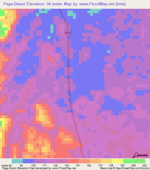 Paga-Dianzi,Gabon Elevation Map