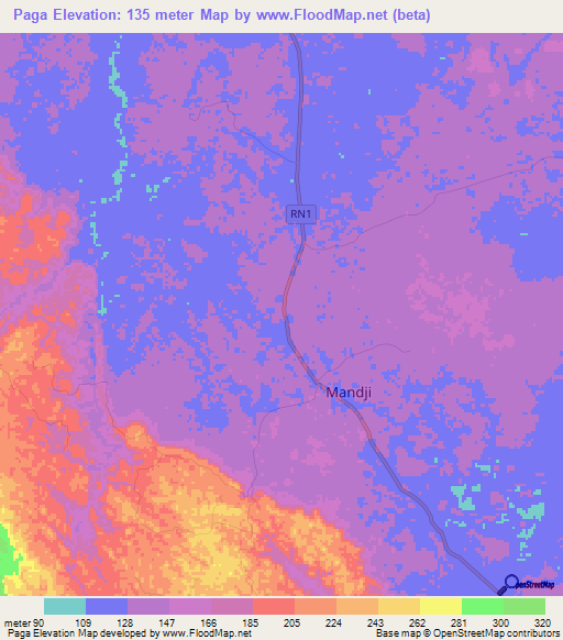 Paga,Gabon Elevation Map
