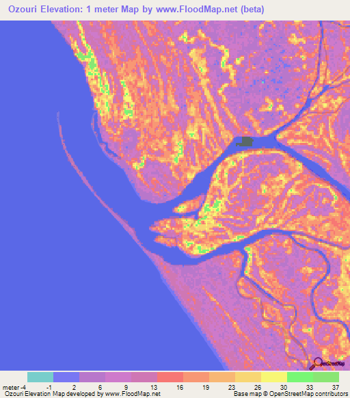 Ozouri,Gabon Elevation Map