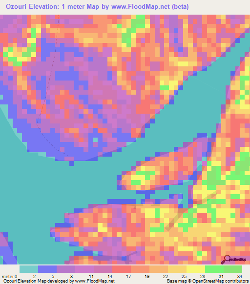 Ozouri,Gabon Elevation Map