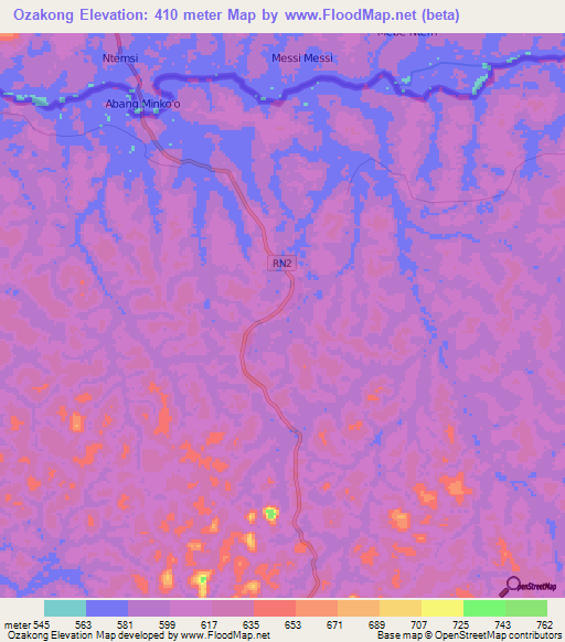 Ozakong,Gabon Elevation Map