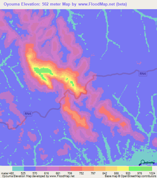 Oyouma,Gabon Elevation Map