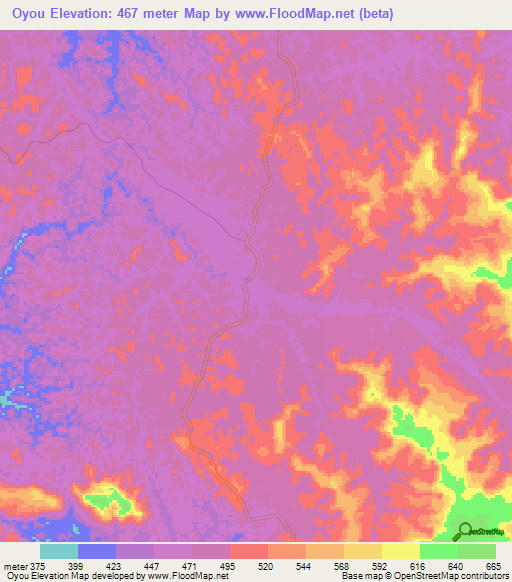 Oyou,Gabon Elevation Map