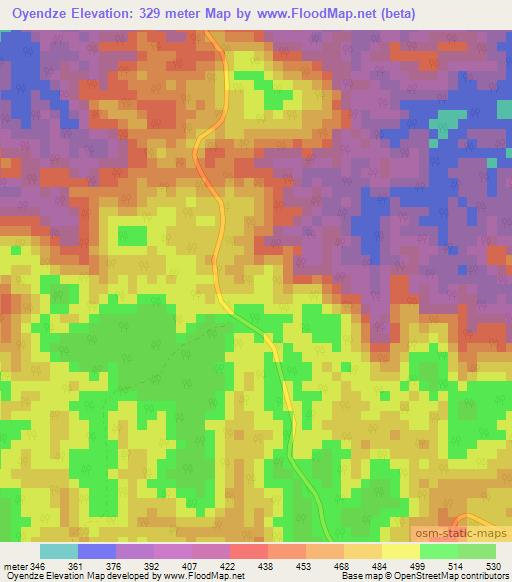 Oyendze,Gabon Elevation Map
