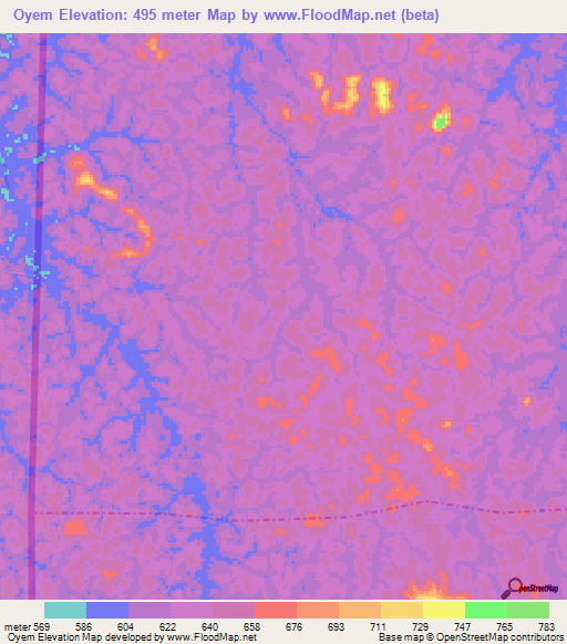 Oyem,Gabon Elevation Map