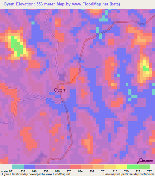 Oyem,Gabon Elevation Map