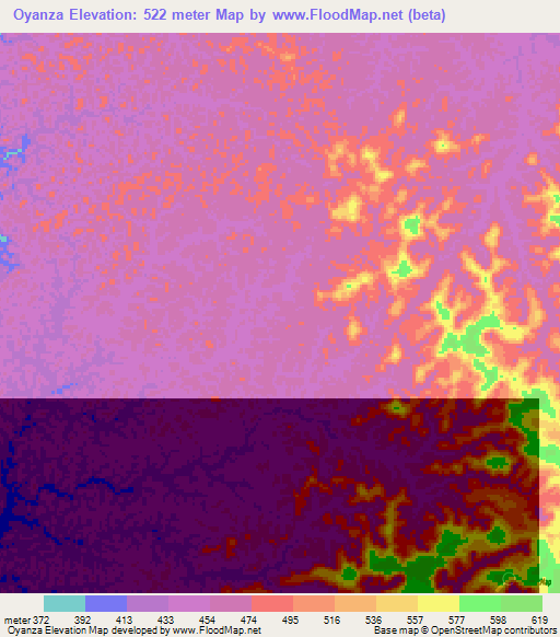 Oyanza,Gabon Elevation Map