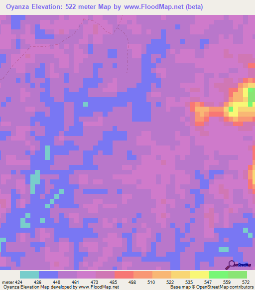 Oyanza,Gabon Elevation Map