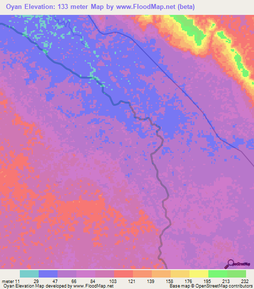 Oyan,Gabon Elevation Map