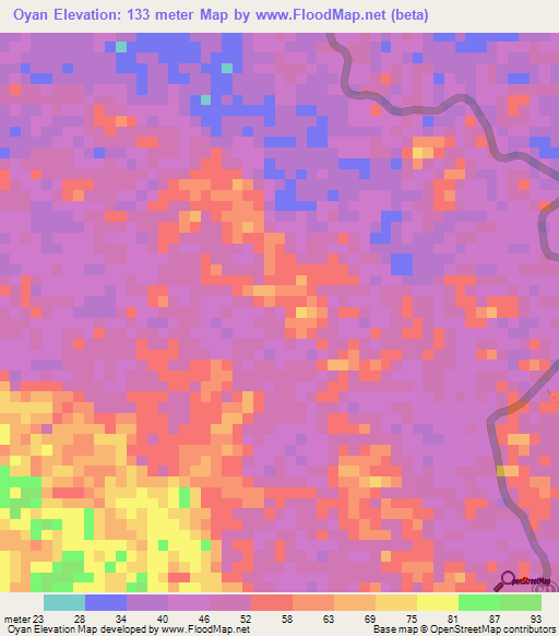Oyan,Gabon Elevation Map