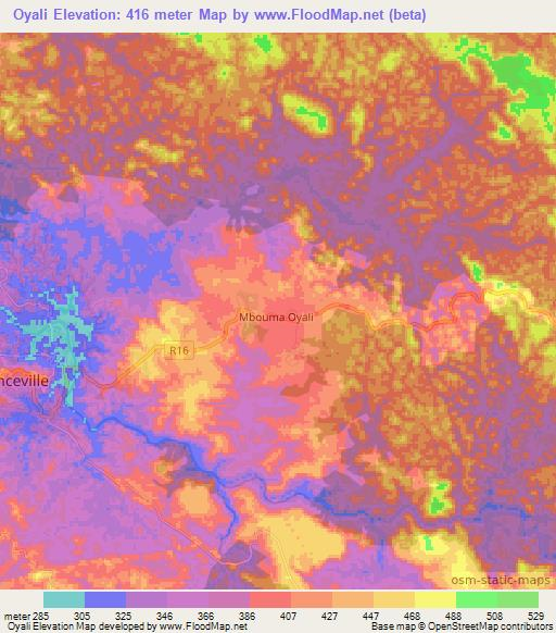 Oyali,Gabon Elevation Map