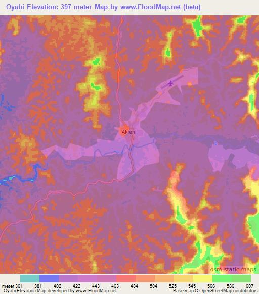 Oyabi,Gabon Elevation Map