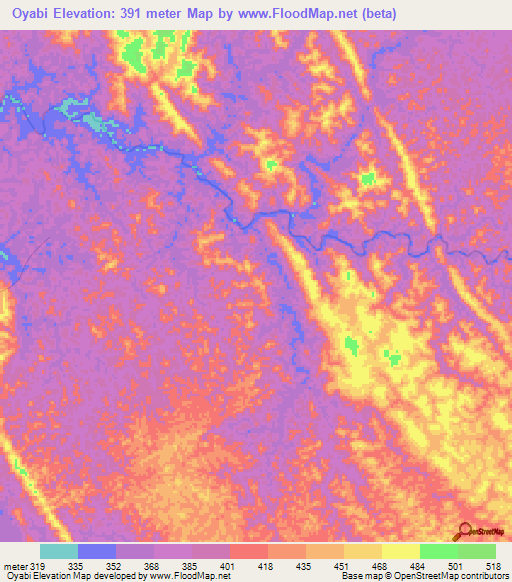 Oyabi,Gabon Elevation Map