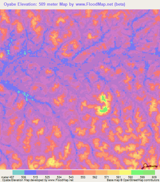 Oyabe,Gabon Elevation Map