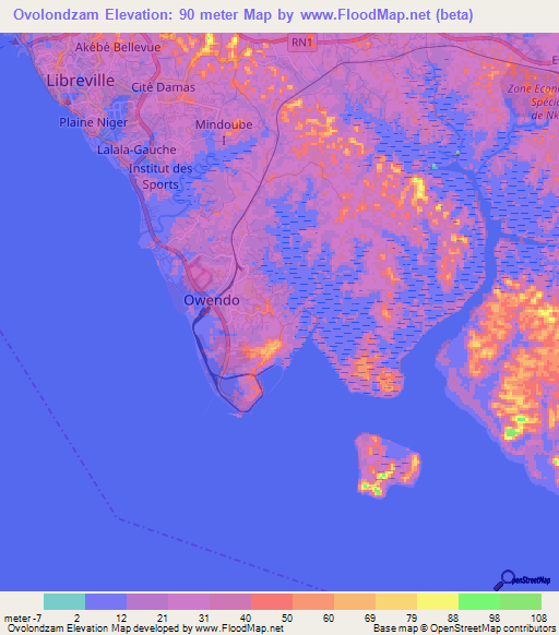 Ovolondzam,Gabon Elevation Map