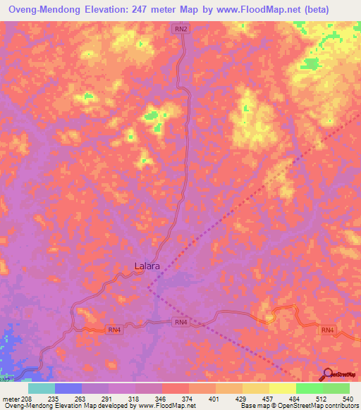 Oveng-Mendong,Gabon Elevation Map