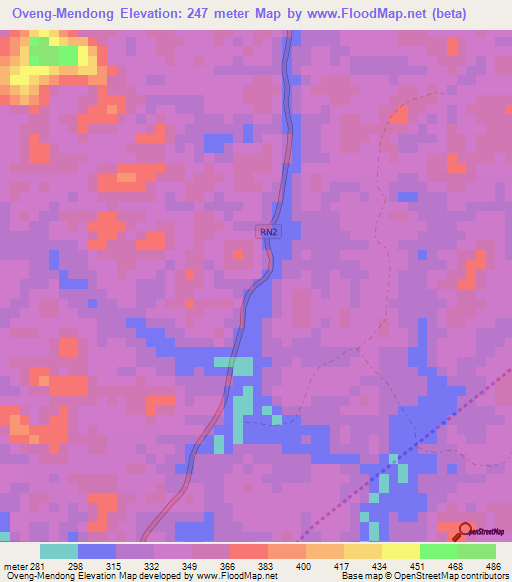 Oveng-Mendong,Gabon Elevation Map