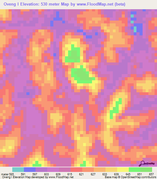 Oveng I,Gabon Elevation Map