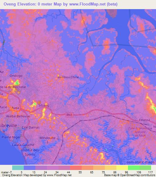 Oveng,Gabon Elevation Map