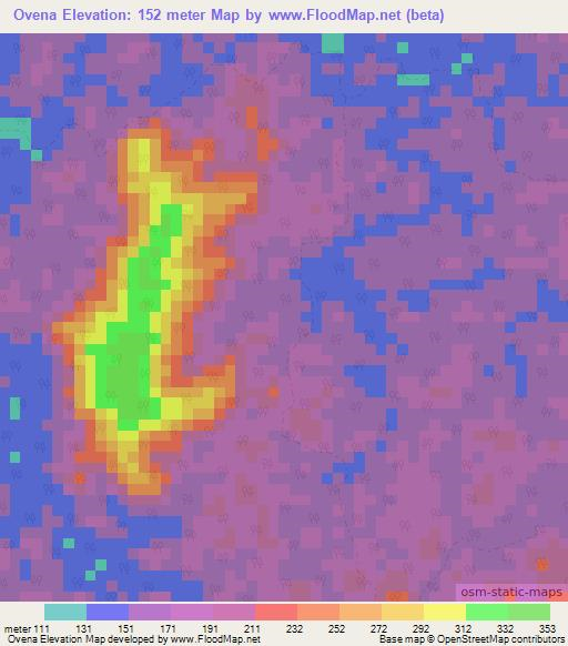 Ovena,Gabon Elevation Map