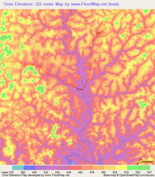 Ovan,Gabon Elevation Map