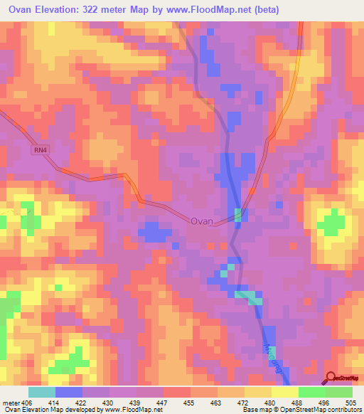 Ovan,Gabon Elevation Map