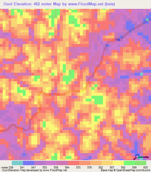 Ouol,Gabon Elevation Map