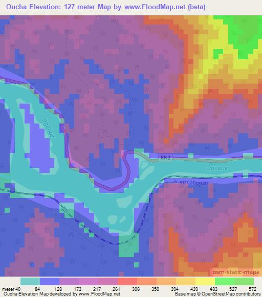 Oucha,Gabon Elevation Map