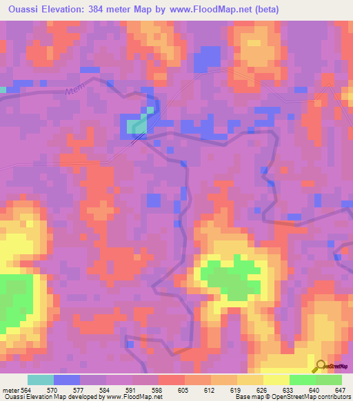 Ouassi,Gabon Elevation Map