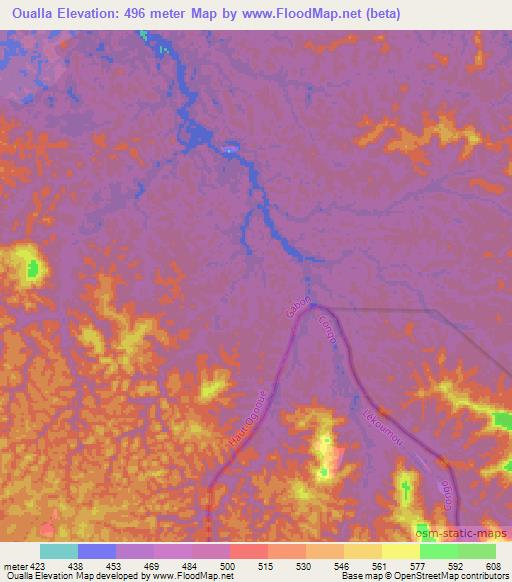 Oualla,Gabon Elevation Map