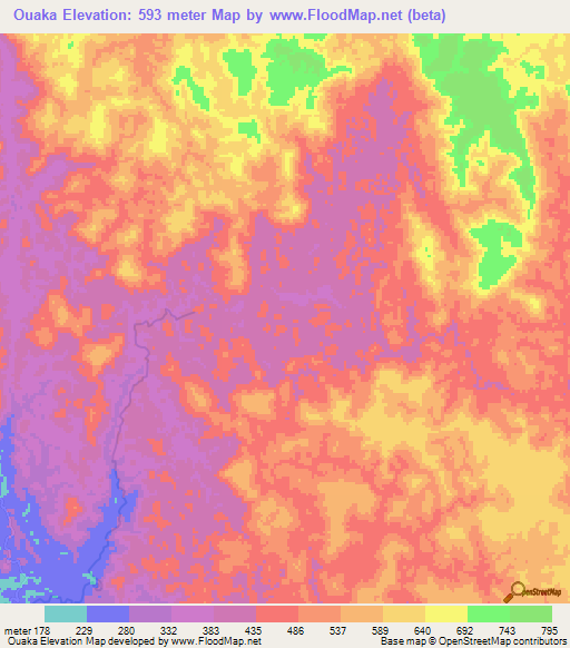 Ouaka,Gabon Elevation Map
