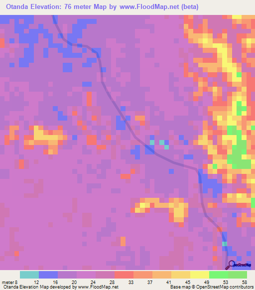 Otanda,Gabon Elevation Map