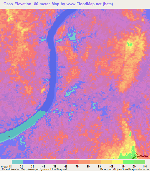 Osso,Gabon Elevation Map
