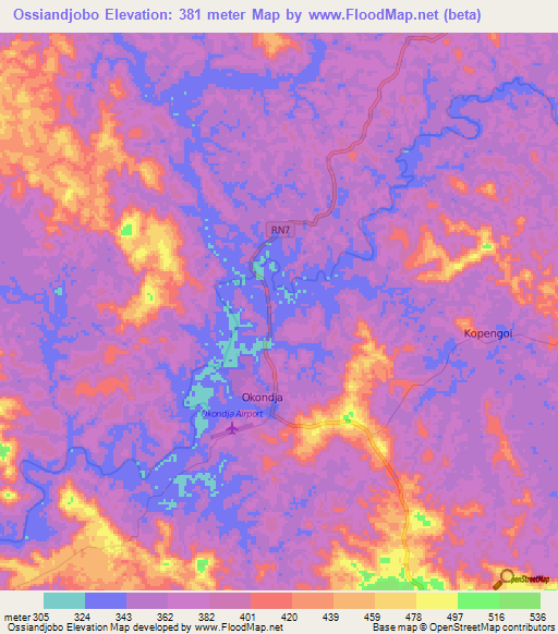 Ossiandjobo,Gabon Elevation Map