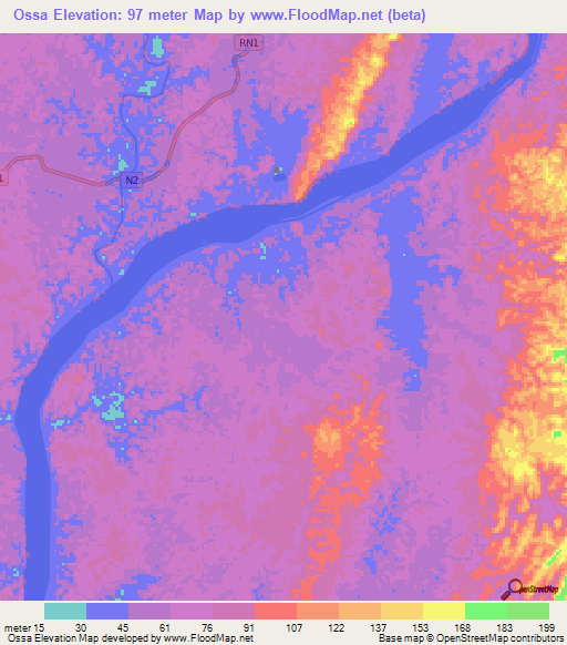 Ossa,Gabon Elevation Map