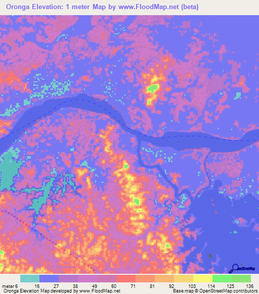 Oronga,Gabon Elevation Map