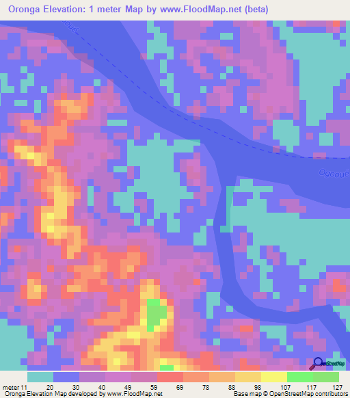 Oronga,Gabon Elevation Map