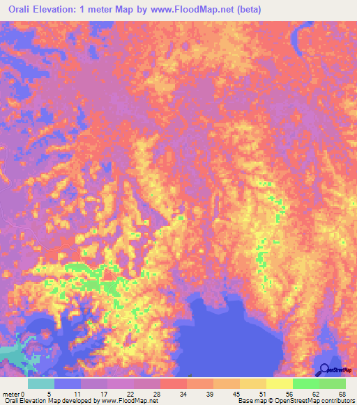 Orali,Gabon Elevation Map