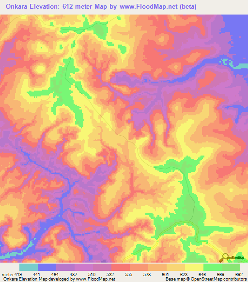 Onkara,Gabon Elevation Map