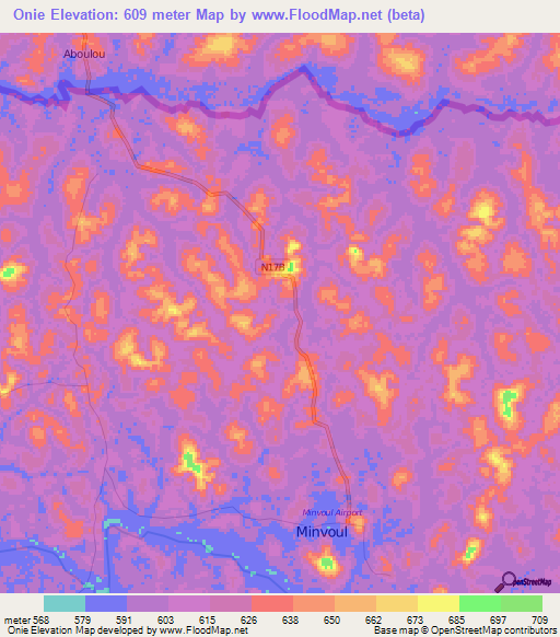 Onie,Gabon Elevation Map