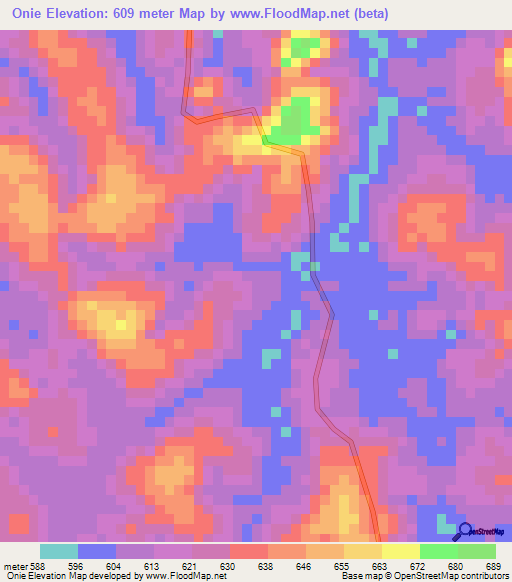 Onie,Gabon Elevation Map