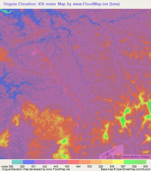 Onguia,Gabon Elevation Map