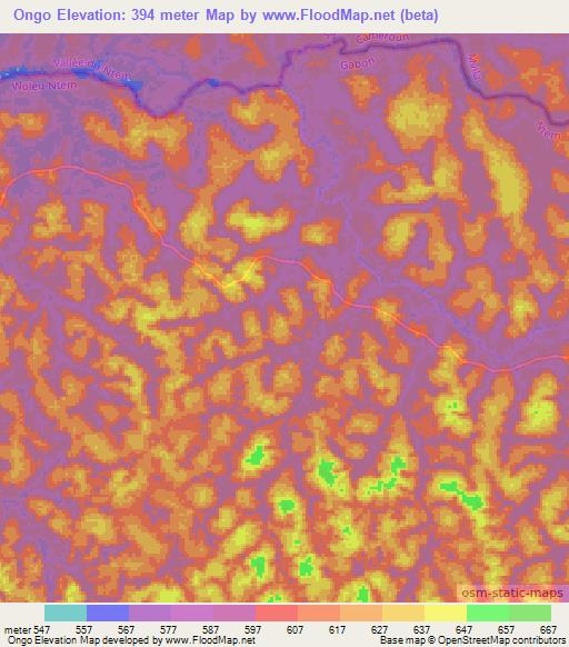 Ongo,Gabon Elevation Map
