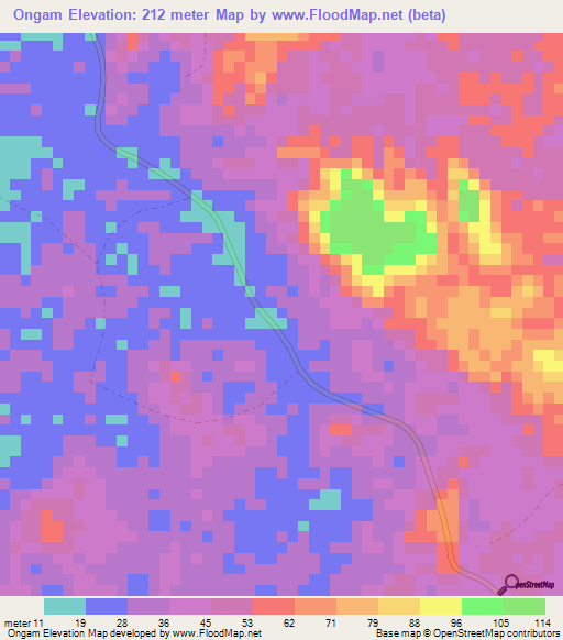 Ongam,Gabon Elevation Map