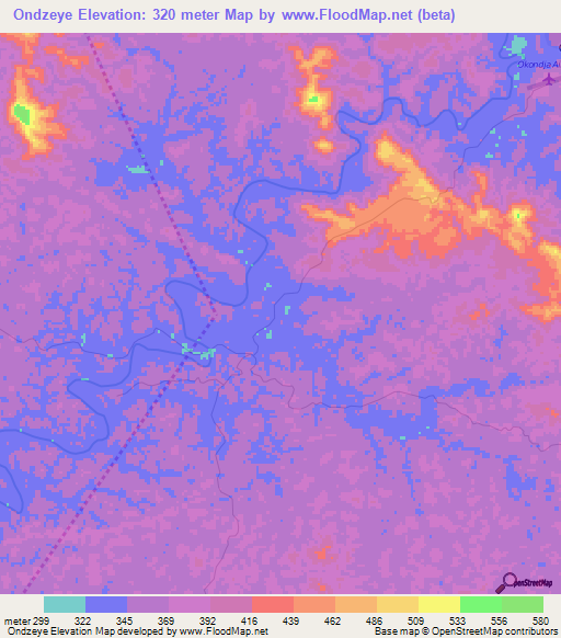 Ondzeye,Gabon Elevation Map
