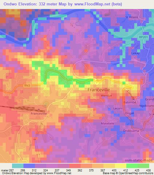 Ondwo,Gabon Elevation Map