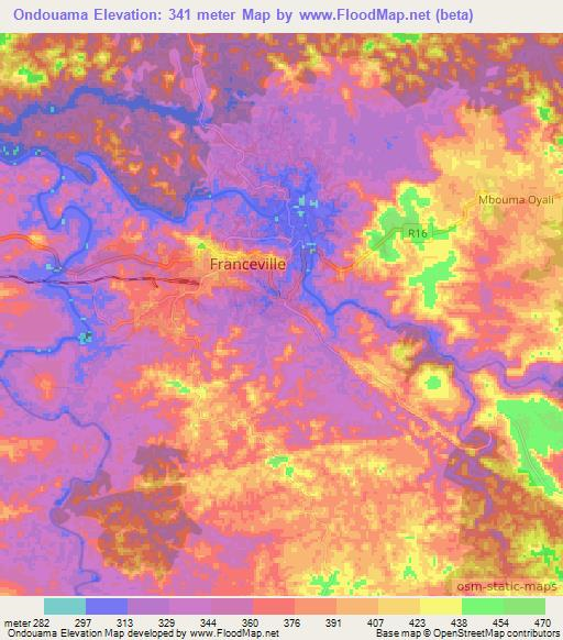 Ondouama,Gabon Elevation Map