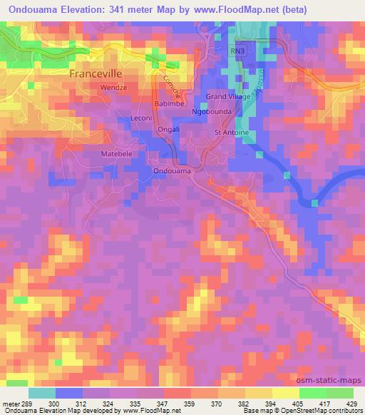 Ondouama,Gabon Elevation Map