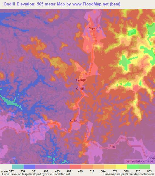 Ondili,Gabon Elevation Map