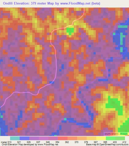 Ondili,Gabon Elevation Map